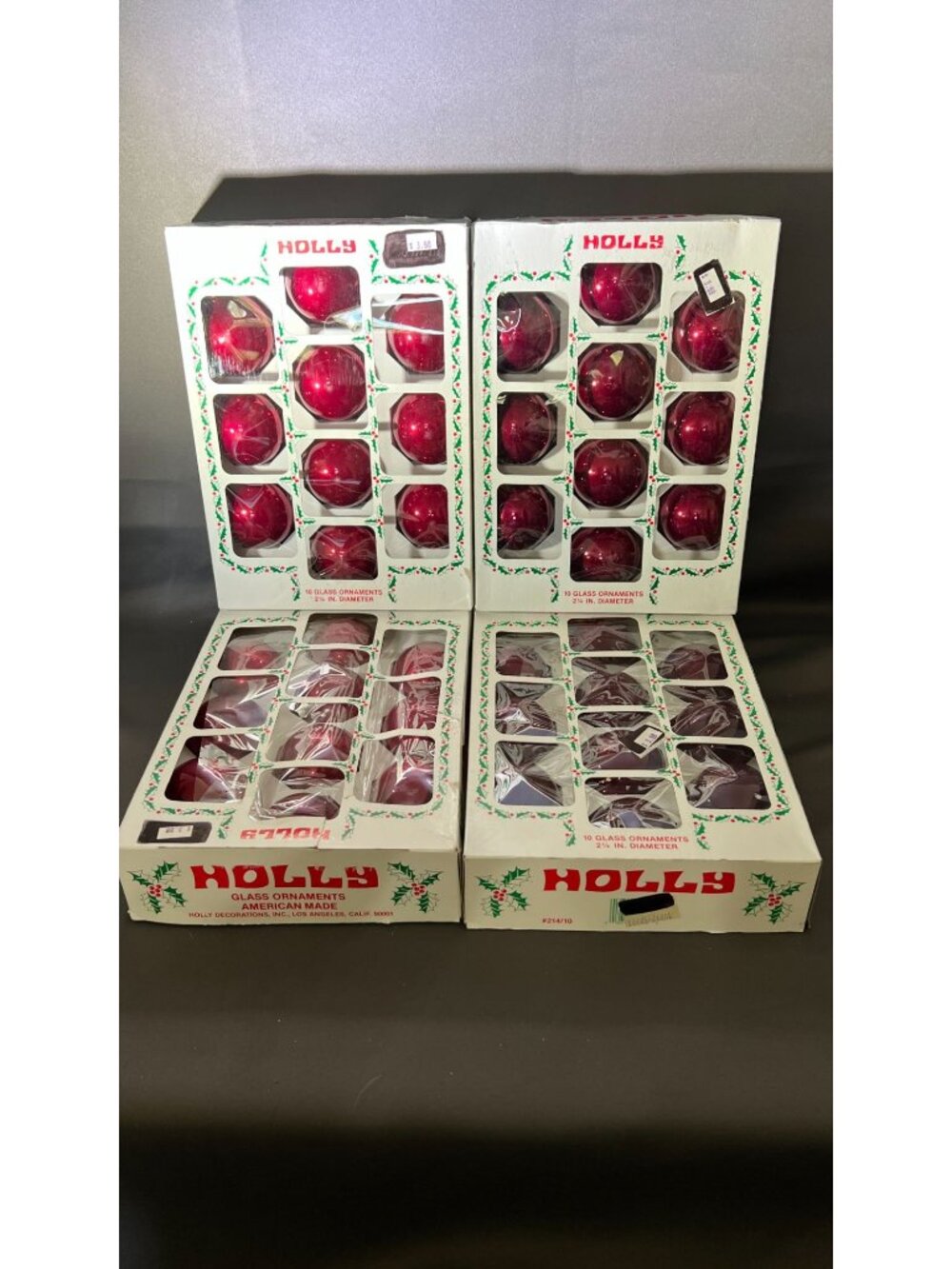 40 Holly Glass Ornaments Red 2.25 Inch Vintage Christmas Set